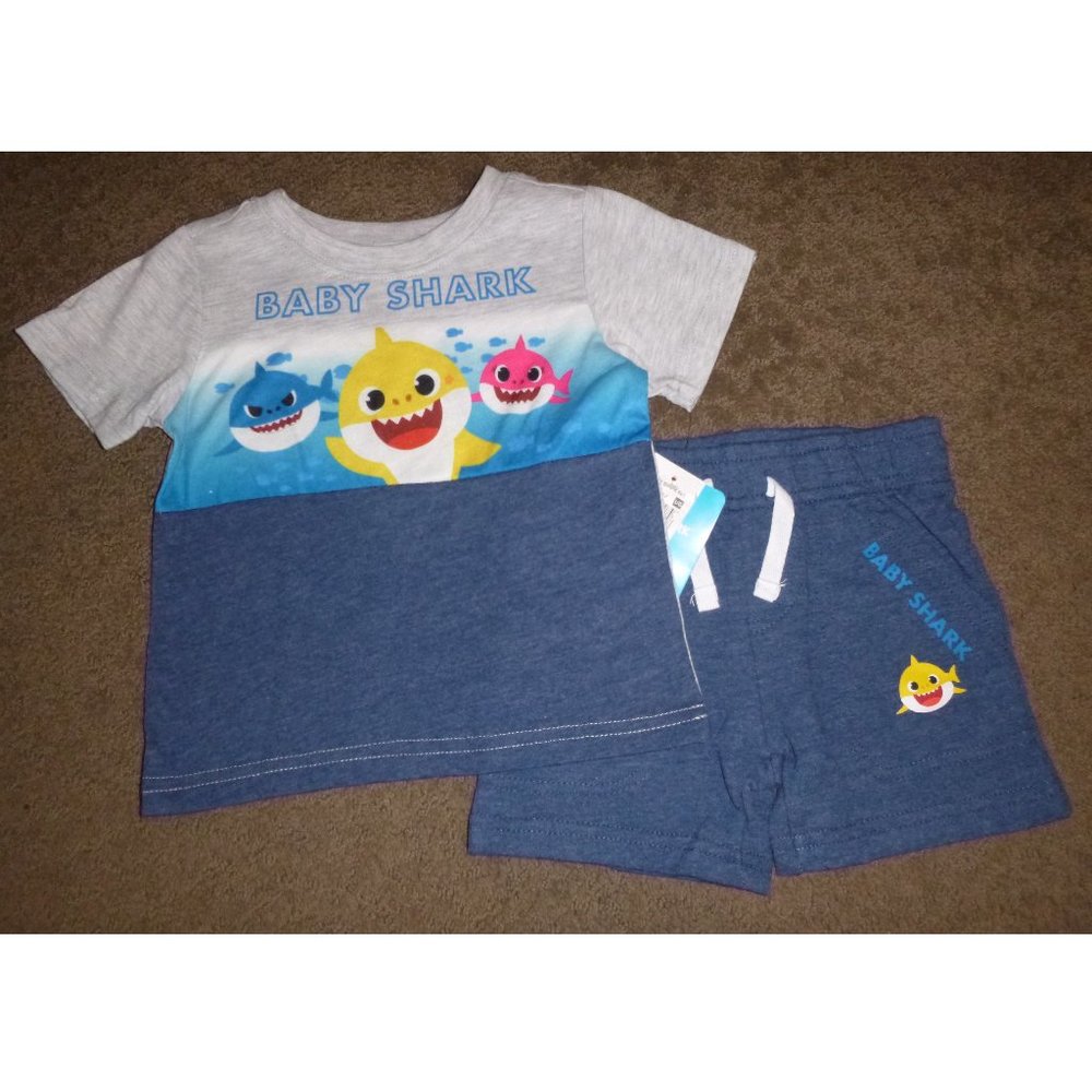 Baby Toddler Boys BABY SHARK T-shirt Shorts Size 12 mo 24 mo  4T 5T NWT Summer